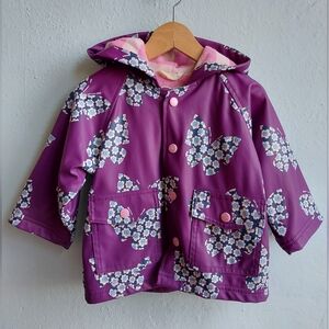 Purple Butterfly Print Hatley Lined Rain Coat